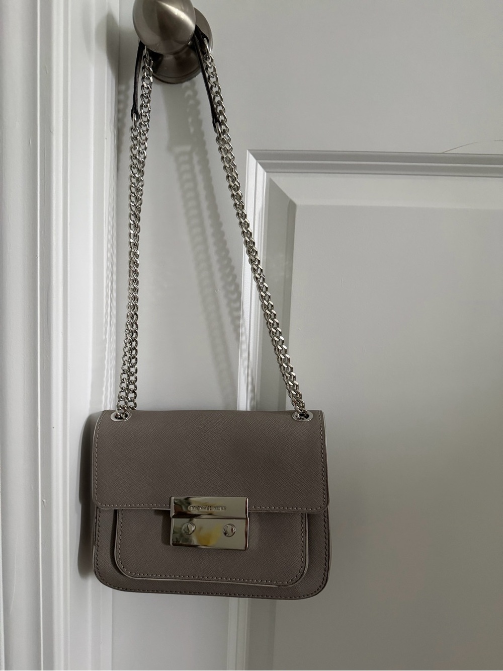 Michael Kors Taupe Leather Shoulder Bag with Silver Hardware